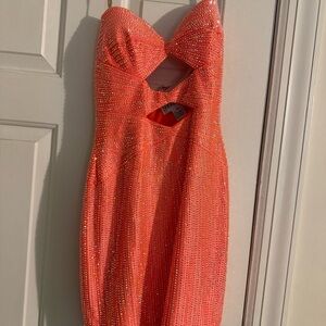 Sherri Hill Coral Sequin Strapless Cutout Dress